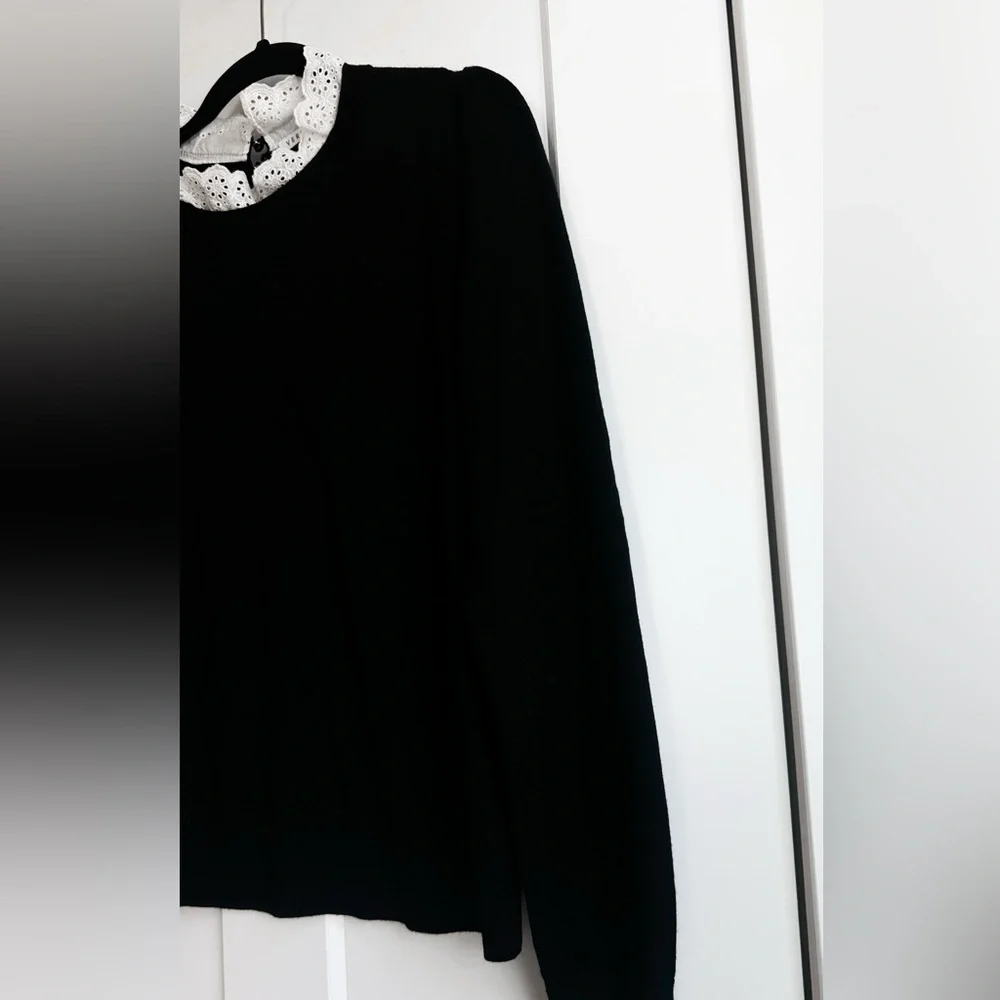 Veronica Beard Levina Sweater Black Women Ruffle Collar Pullover Top Size L - Picture 7 of 11